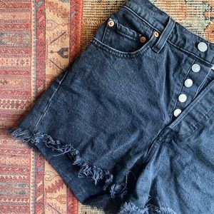 Levi’s Black Denim High Waisted Frayed Shorts